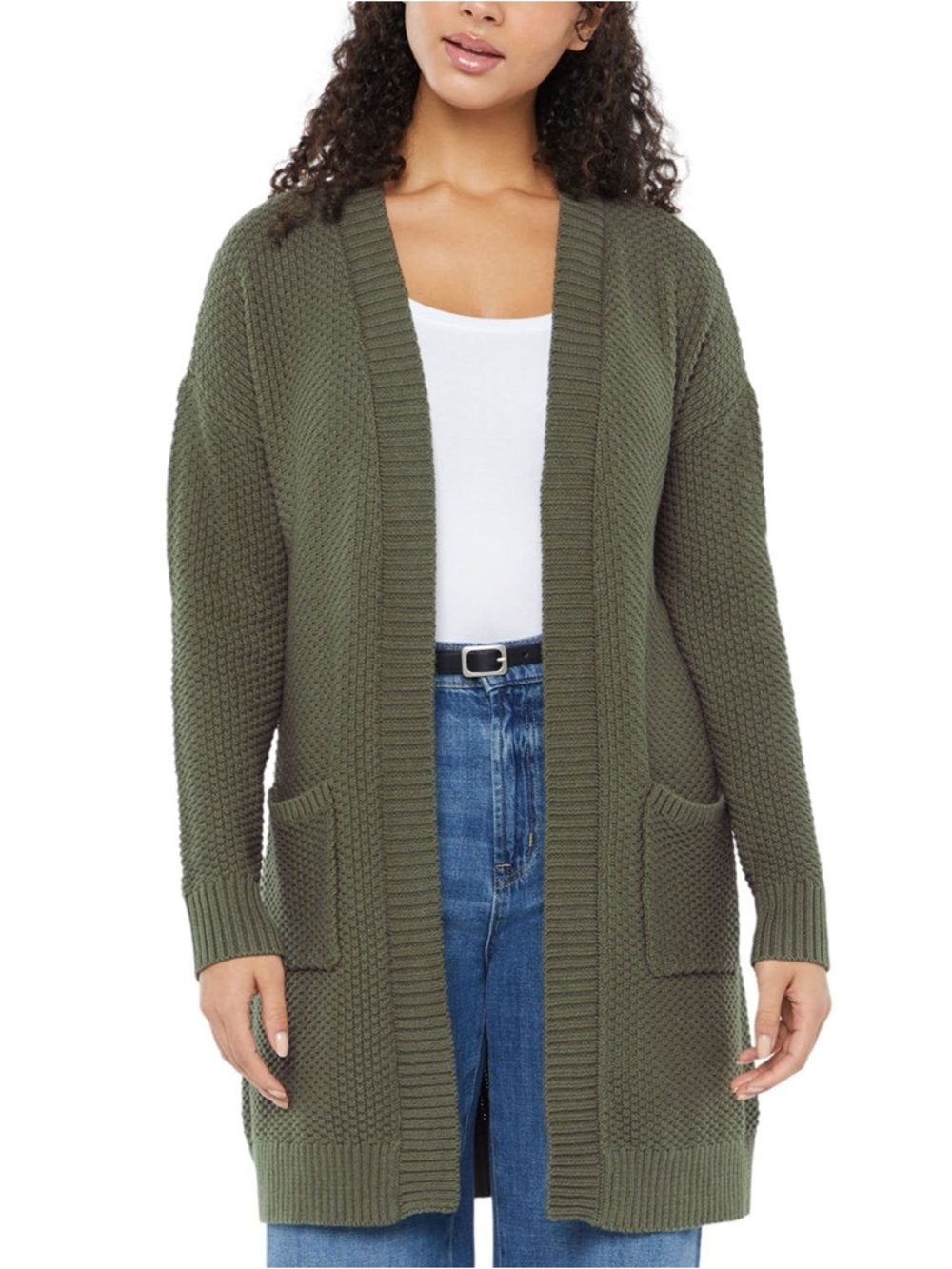 GAP Olive Open Front Pocket Knit Cardigan
